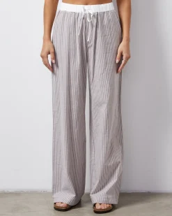 MONROW Stripe Poplin Pant PECANSTRIPE Sale